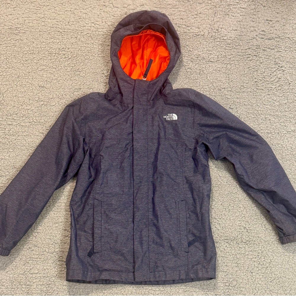 The North Face Boys Navy Antora Rain Jacket with Bright Orange Interior
